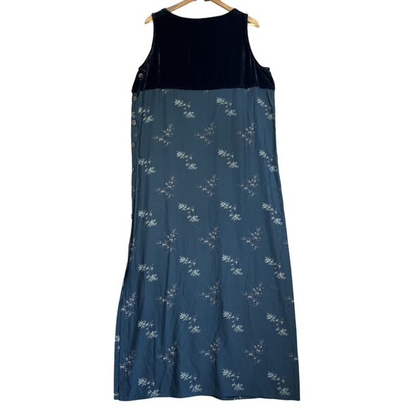Vintage Silk Velvet Maxi Dress XL Dark Floral Side Button Asian Fairy Whimsigoth - Picture 2 of 12